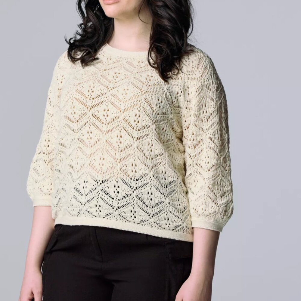 Simply Vera Vera Wang Crochet Beach Vacation Vaca Hipster Hippie Artsy Blouse